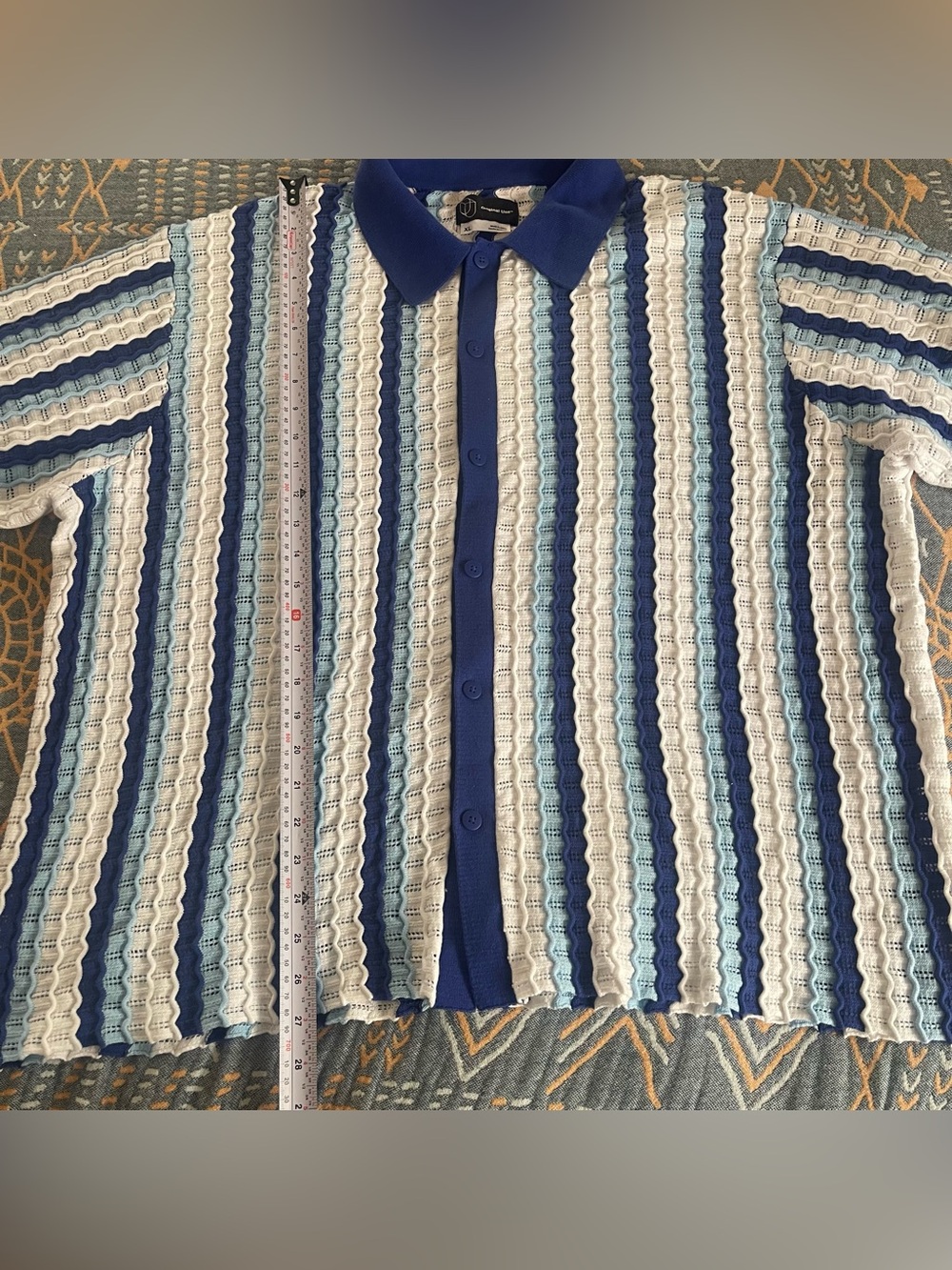 Original Use Blue, Navy and White Striped Knit Button-Up Shirt - Picture 2 of 7